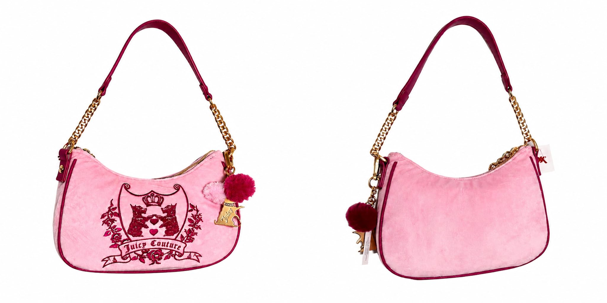 Juicy Couture New Love Chapter Umhängetasche, Samt, goldfarbener Kettenriemen, 25,4 x 17,8 cm