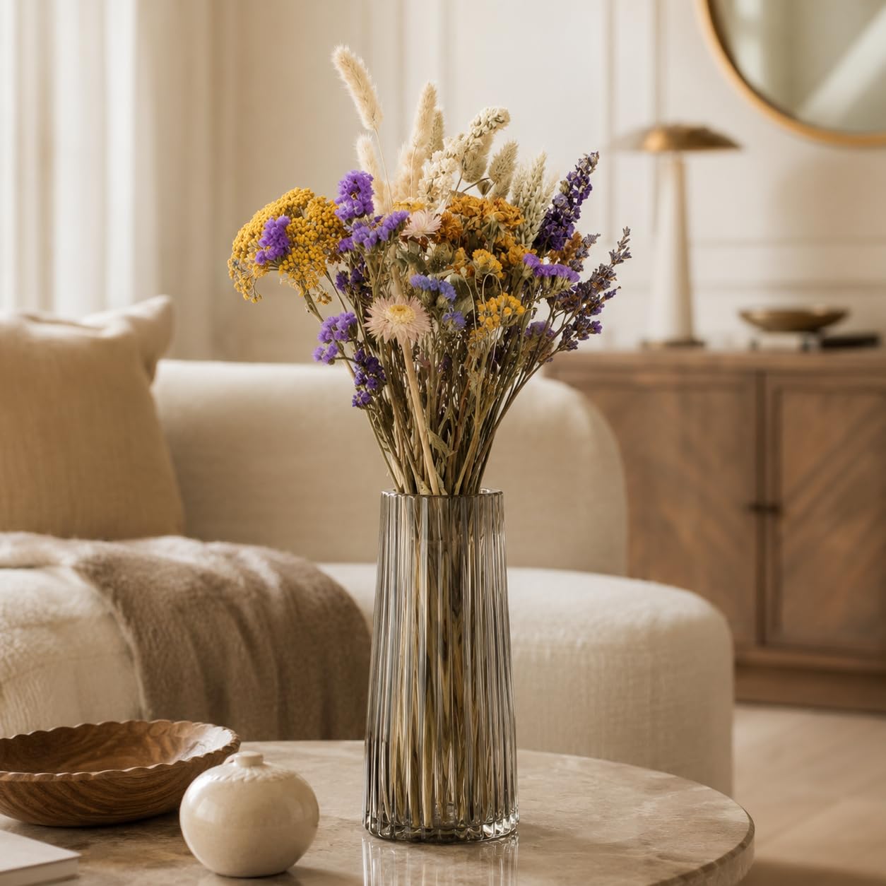 Exotenherz Bouquet de fleurs séchées - Fleurs de champ naturelles - 25 cm