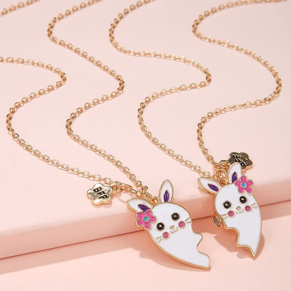 Luoluo&Baby 2Pcs/Set Cute Rabbit Pendant Chain Best Friends Necklace Friendship Children's Jewelry Gift for Girls