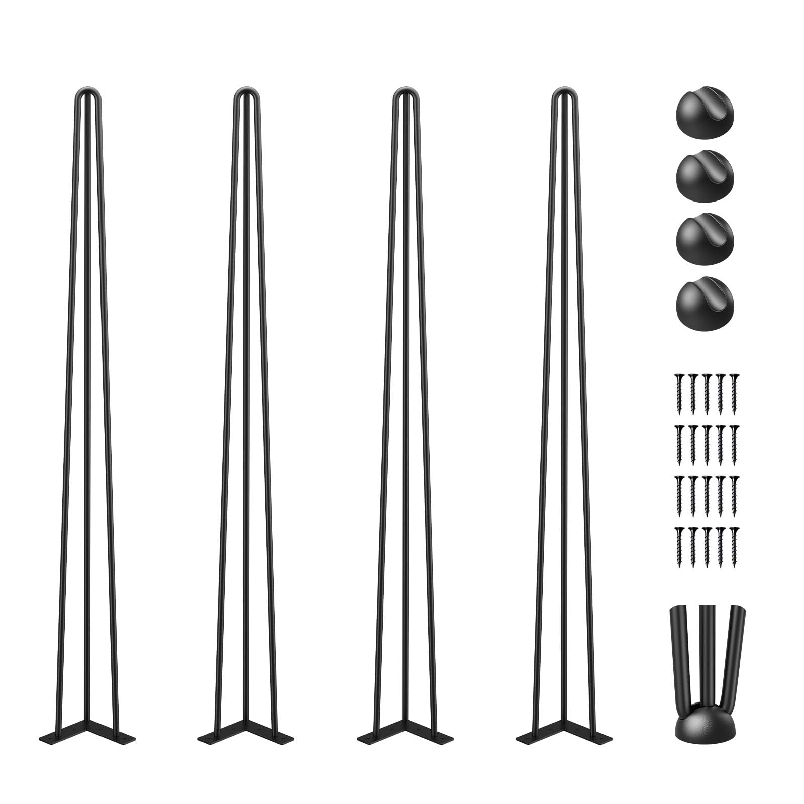 VEVOR Hairpin Table Legs Black Set of 4 Desk Legs Each 220lbs Capacity Hairpin Desk Legs 3 Rods for Bench Desk Dining End Table Chairs Carbon Steel DIY Table Legs Heavy Duty Furniture Legs (40")