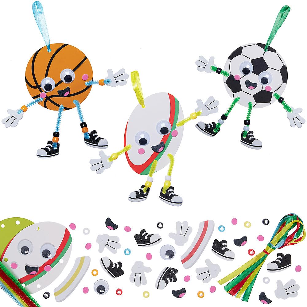 Baker Ross VC130 Sports Balls Mix & Match Decoration Kits - Pack of 8, Foam Sports Ball Crafts