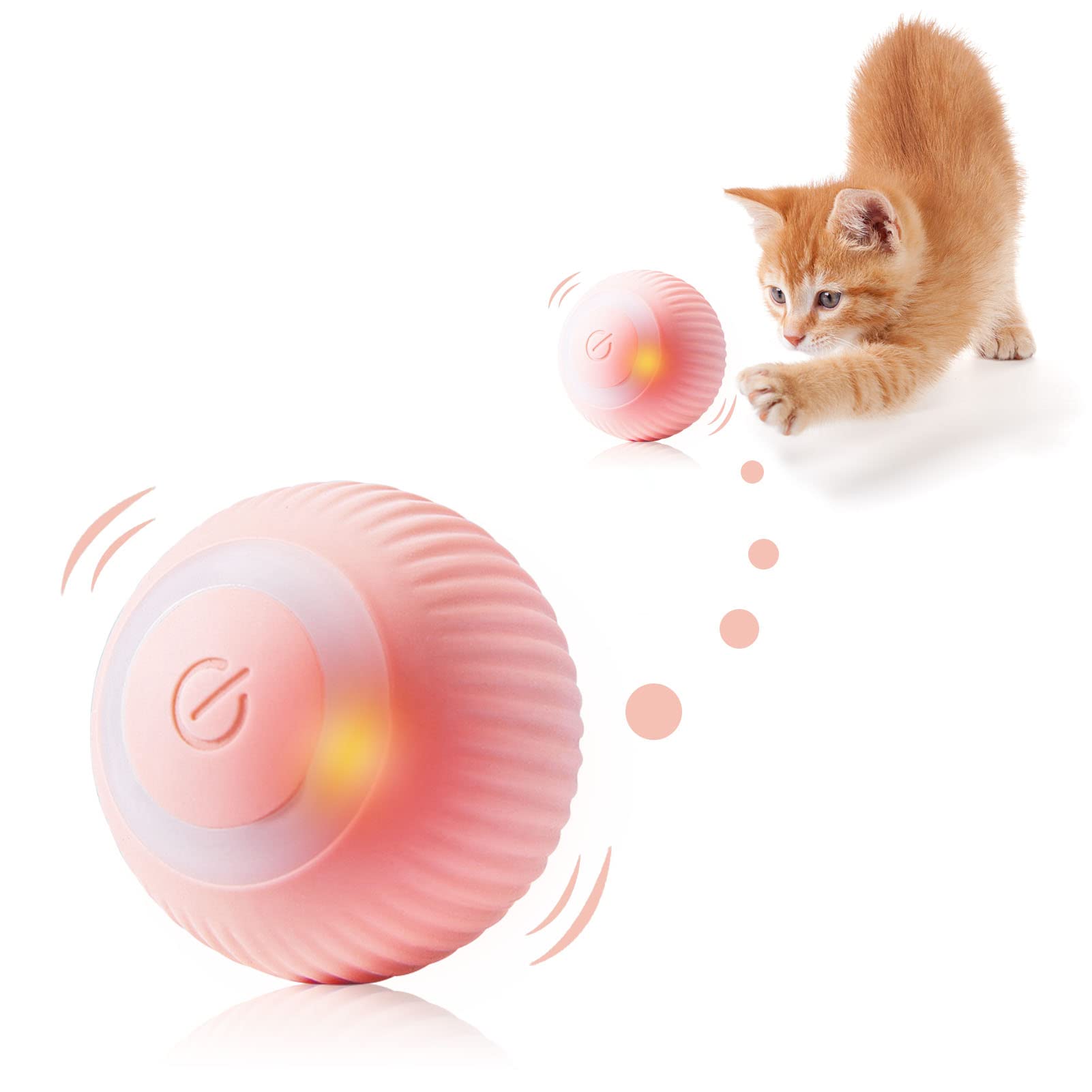 Bola de Juguete interactivo para Gatos,Pelota Interactiva para Gatos con Luz LED,Carga USB Juguetes para Gatos Pelotas,Pelota Gatos Automatica,Bola Eléctrica de Gato para Ejercicios de Gatitos (Rosa)