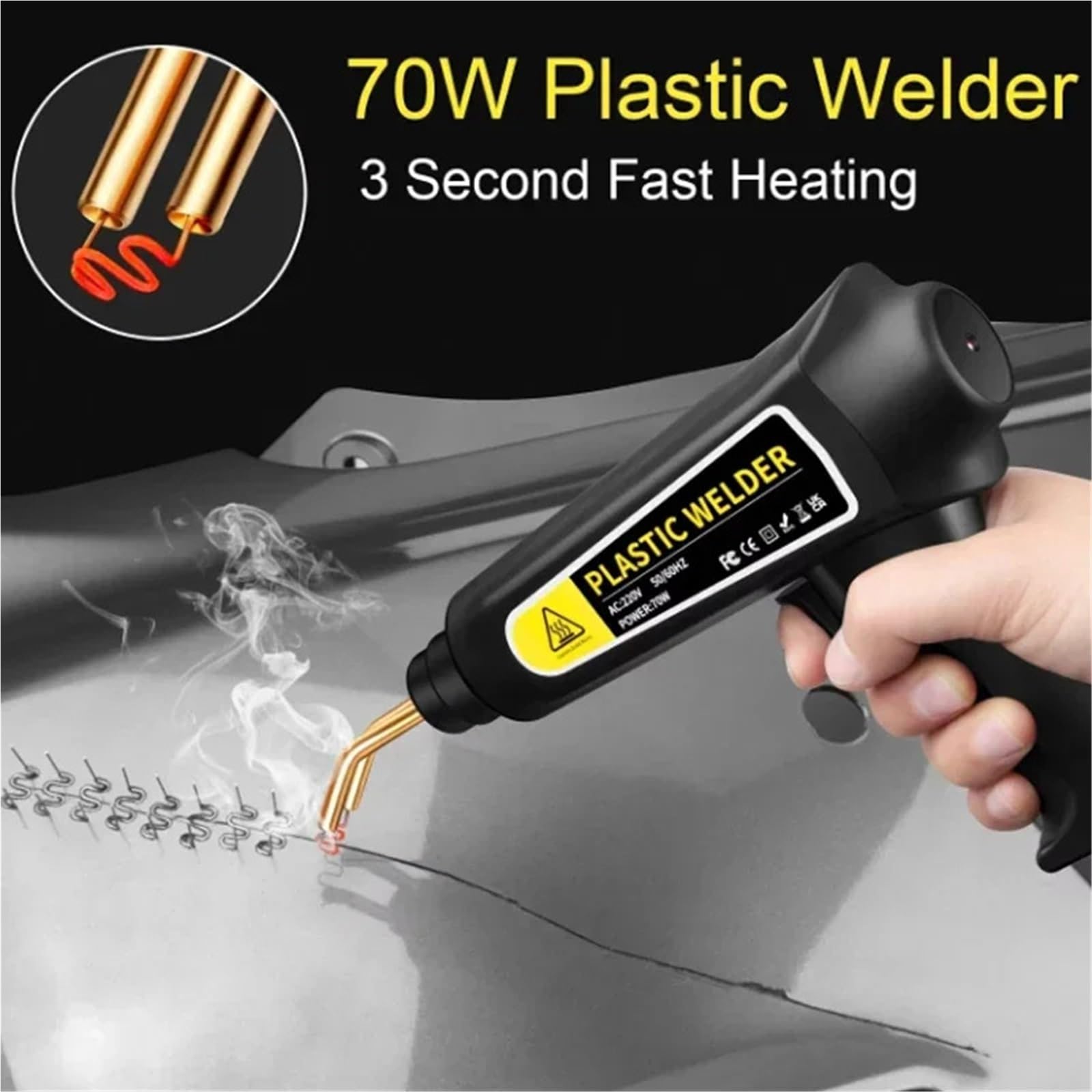 pistola de soldagem de plástico Pistola de calor, máquina de soldar plástico, soldador de parachoques, grapas, kit de herramientas para reparación de parachoques de coche(1200pcs)