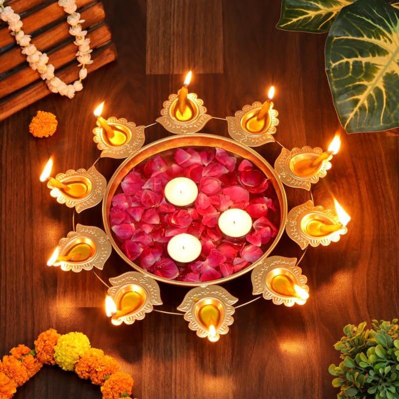 SWAY Home Decor Golden Metal Handcrafted Designer Diya Urli for Diwali Diyas Set-Traditional Decorative Bowl for Floating Flowers and Tea Light Candles, Diwali Urli (Large) (B0DFQG2TLK) Amazon Price History, Amazon Price Tracker