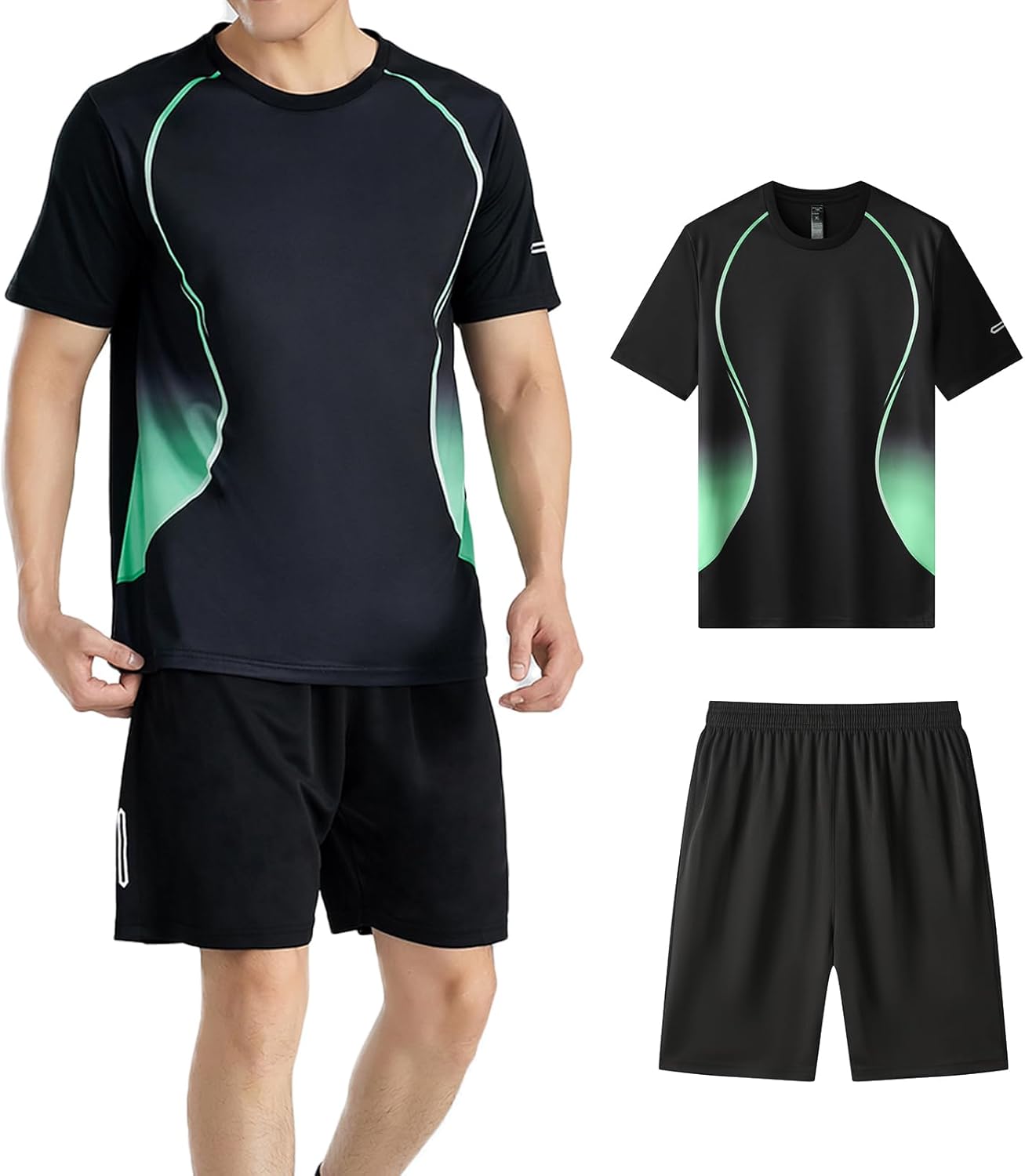 Mens Sportswear Set, Mens Top and Bottom Set, Short Sleeve Half Pants, Mens Sports Long Sleeve Tights, Mens Running Wear Set, 2-Piece/3-Piece Set, Mens Tennis Wear, Mens Loungewear