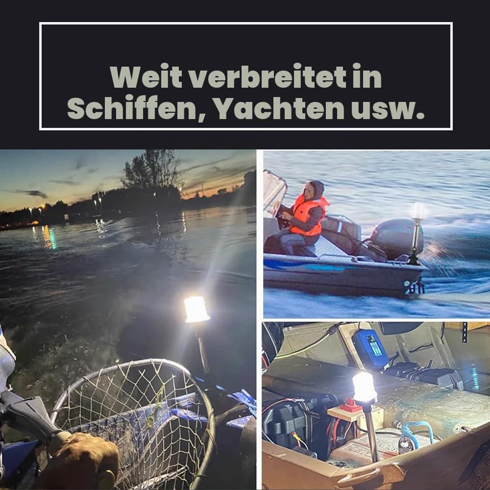 Navigationslicht, 12V-24V Positionslichter Boot, 12 Zoll Rundumlicht Boot, Ankerlicht für Fischerboote, 2NM Betrachtungsentfernung, für Boote 12 m/39,4 Fuß Unten