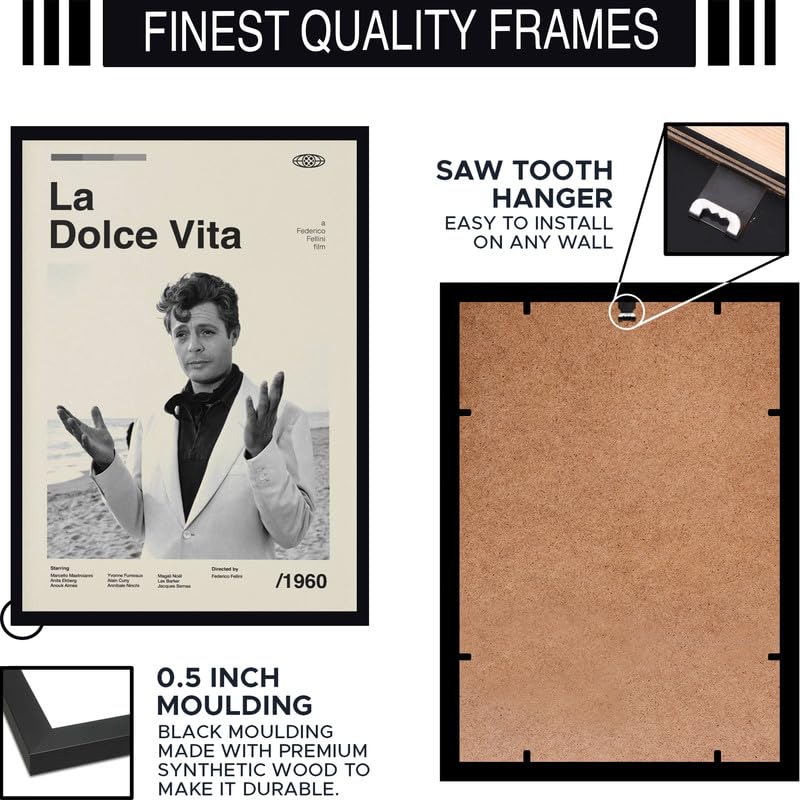 Image of BLINKART La Dolce Vita Movie Poster Frame 8x12 Inch | Premium 300 GSM Paper Wall Print | Mid Century Vintage Film Artwork for Home, Bedroom, Living Room, Office | Framed Photo Decor