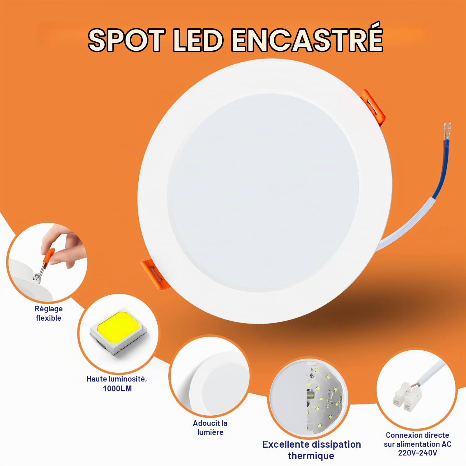 Tomosu Spot Encastrable Salle de Bain 10W, Blanc Froid 6000K, Lot de 20