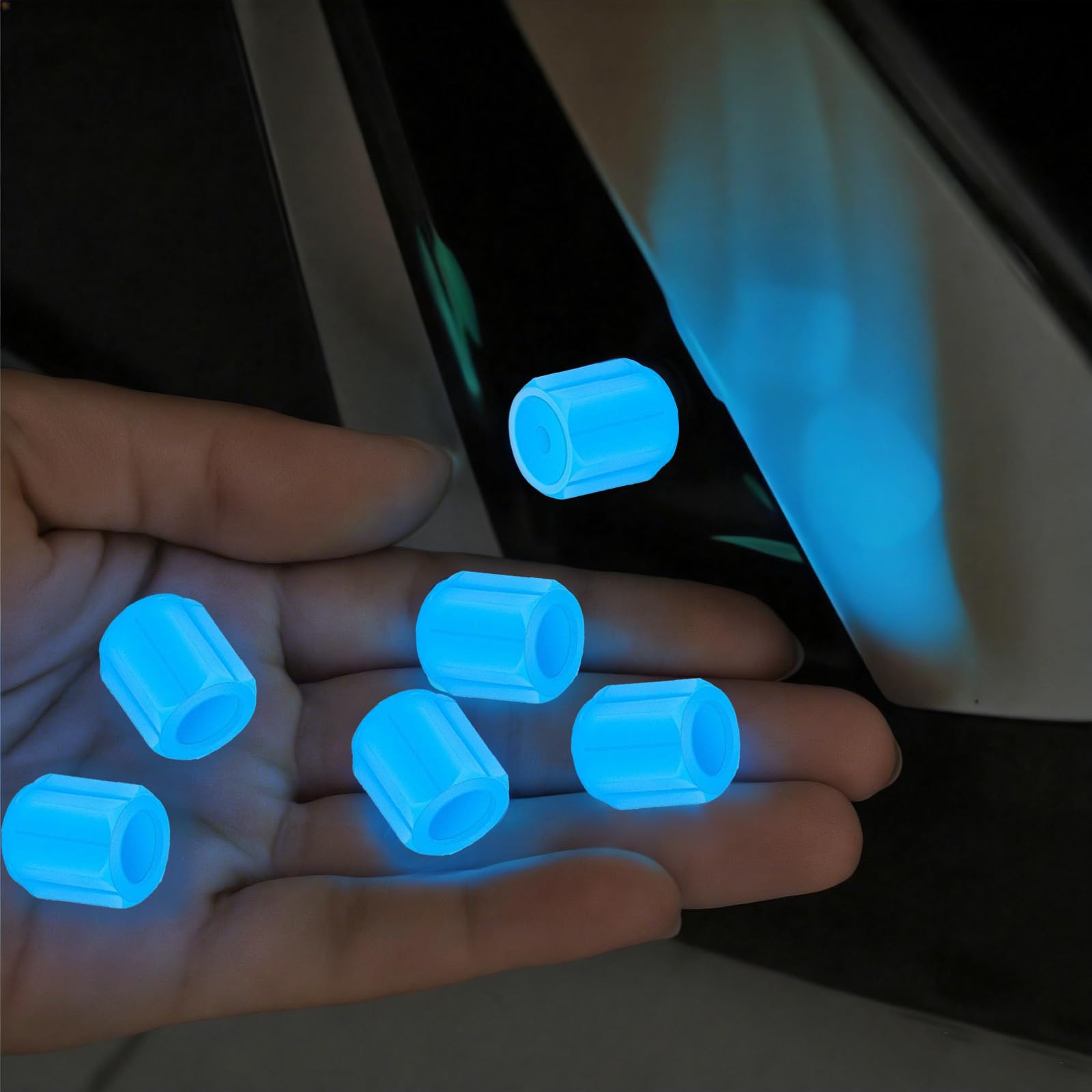8PCS Dust Caps for Car Bike Tyres Universal Fluorescent Tire Valve Caps Glow in the Dark Car Bike Wheel Stem Covers, Durable Dust Caps Fit for Car, Children's Bicycles Safe at Night (Blue) - 3