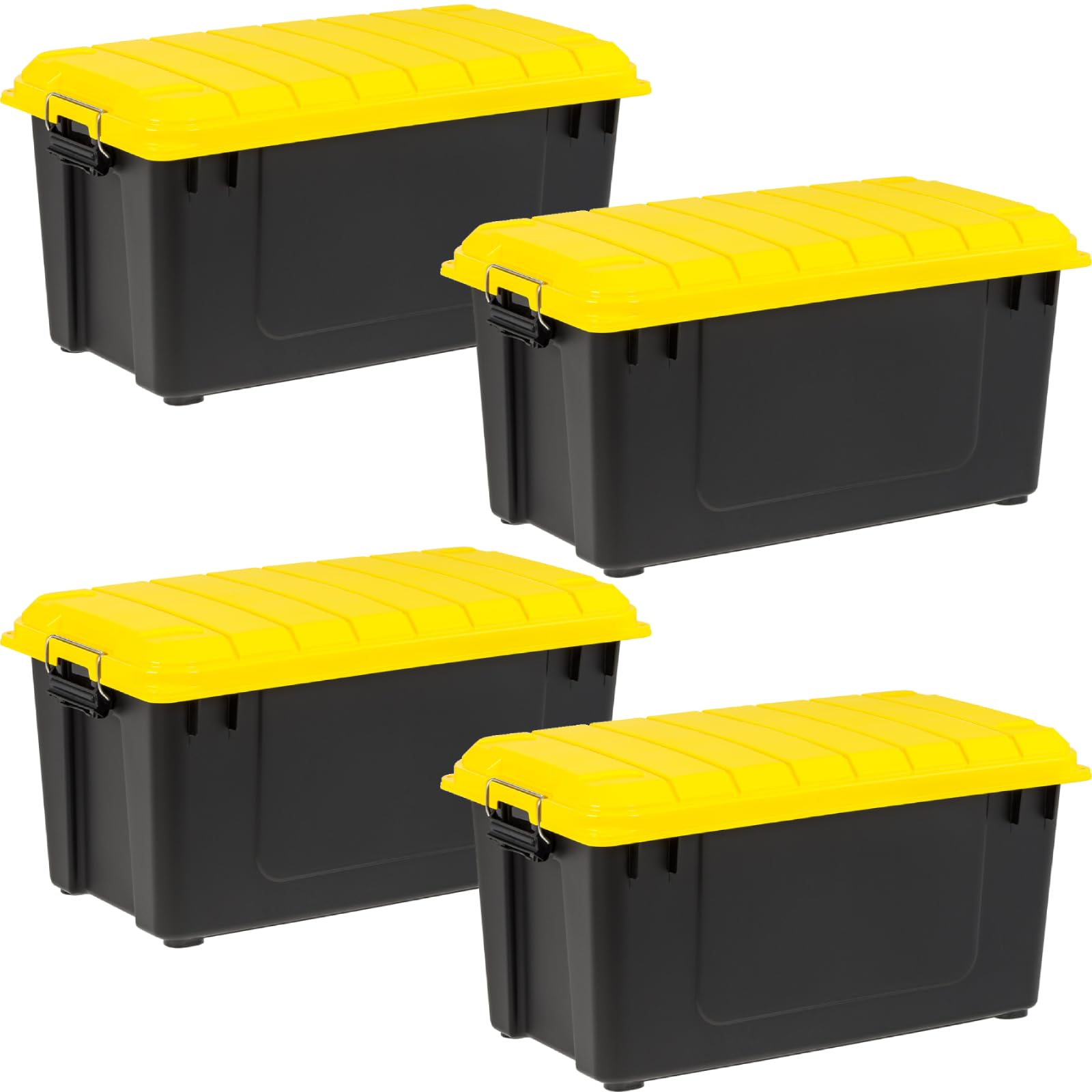 IRIS USA WeatherPro 21 Gallon Lockable Storage Bins with Lids, 4 Pack - Made in USA, Heavy Duty, Stackable Containers, Garage Organizing Tubs, Rugged Sturdy Equipment Utility Box - Black/Yellow