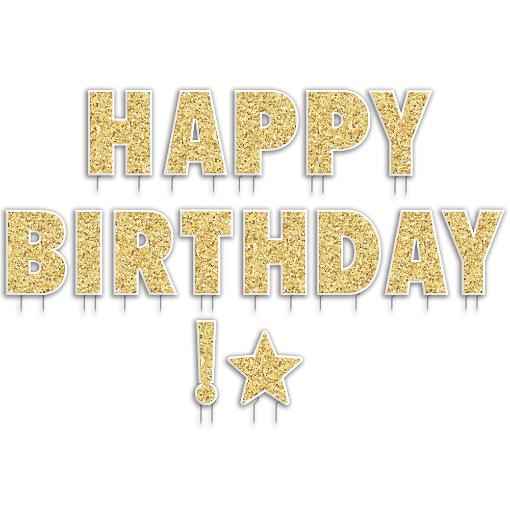 Buy Gold Glitter Pattern Jumbo Happy birthday Yard signs with stakes