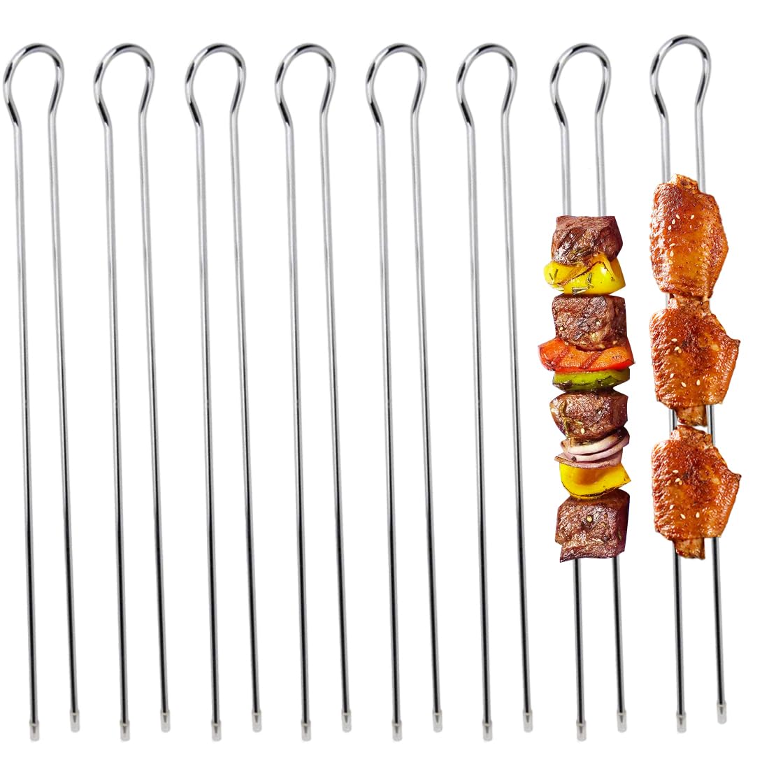 Brochettes Barbecue 28cm Acier Inoxydable Double Dents 12 Pièces