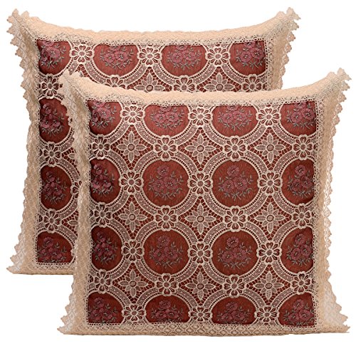 Simhomsen Set of 2 Large Decorative Lace Throw Pillow Case Cushion Cover, Square 26 × 26 Inches, Vintage Look, Burgundy, only Cover Without Pillow Insert