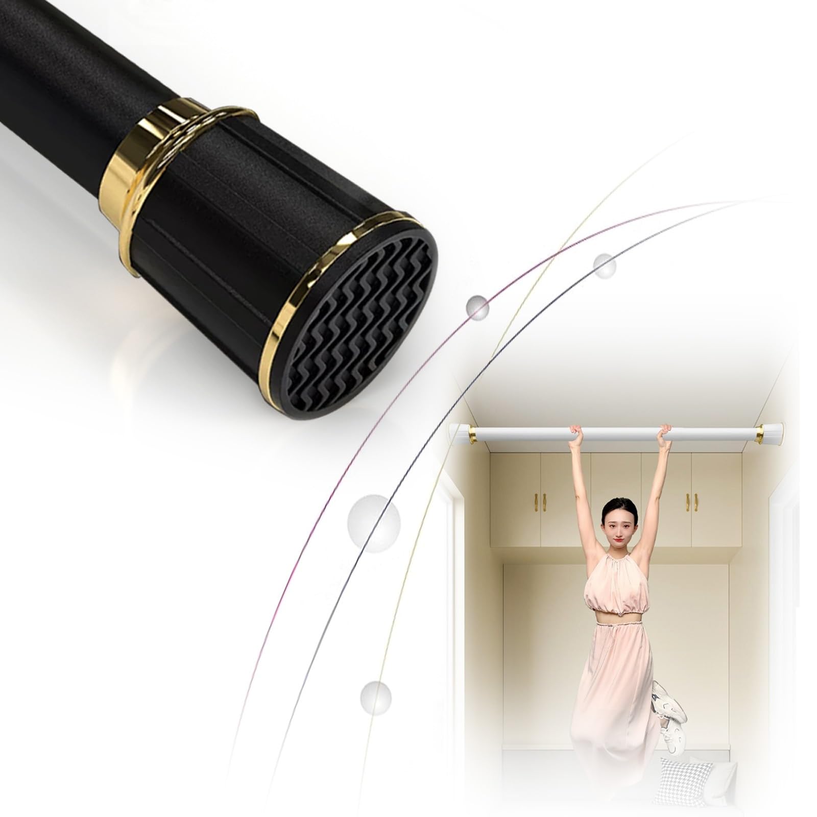 Extensible Tringle À Rideau De Douche 40cm - 500cm sans Perçage Barre Télescopique Multifonction pour Salon Salle De Bain Penderie Antidérapante Barre Rideau(Couleur:Black,Size:3.6-4.5m+30 Rings)