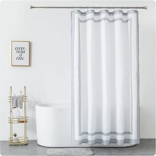Miniatura 3 de Rellosatul Cortina de ducha gris blanco y gris cortinas de ducha de tela para baño spa calidad de hotel decoración moderna de baño lavable a máquina