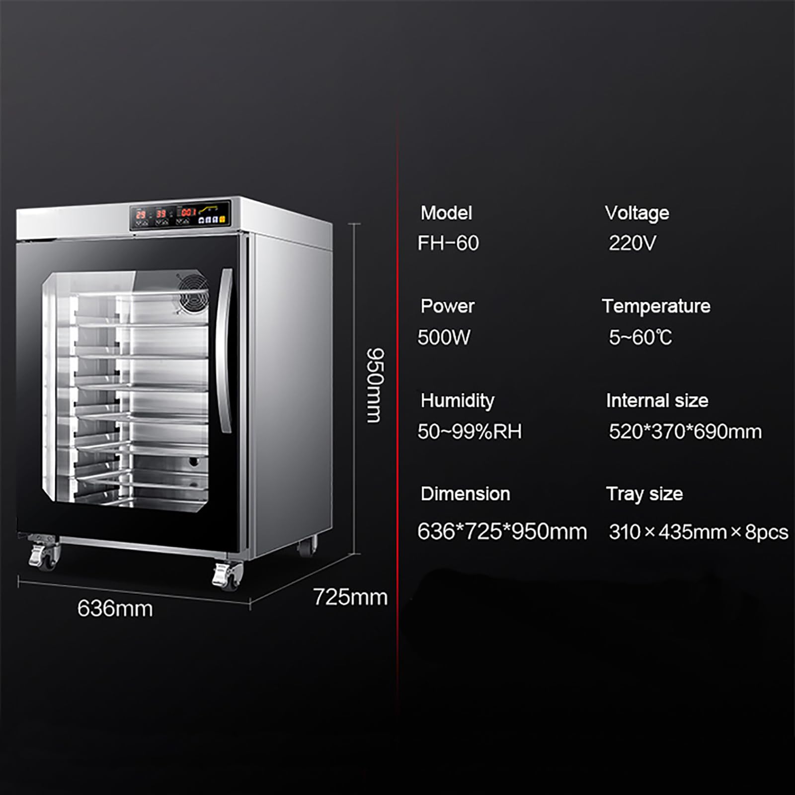 Gabinete De Fermentación De Masa, Caja De Fermentación para Hornear Comercial + Horno Eléctrico, 8 Capas 132L De Gran Capacidad, Humidificación por Vapor Y 12 Funciones De Menú De Memoria