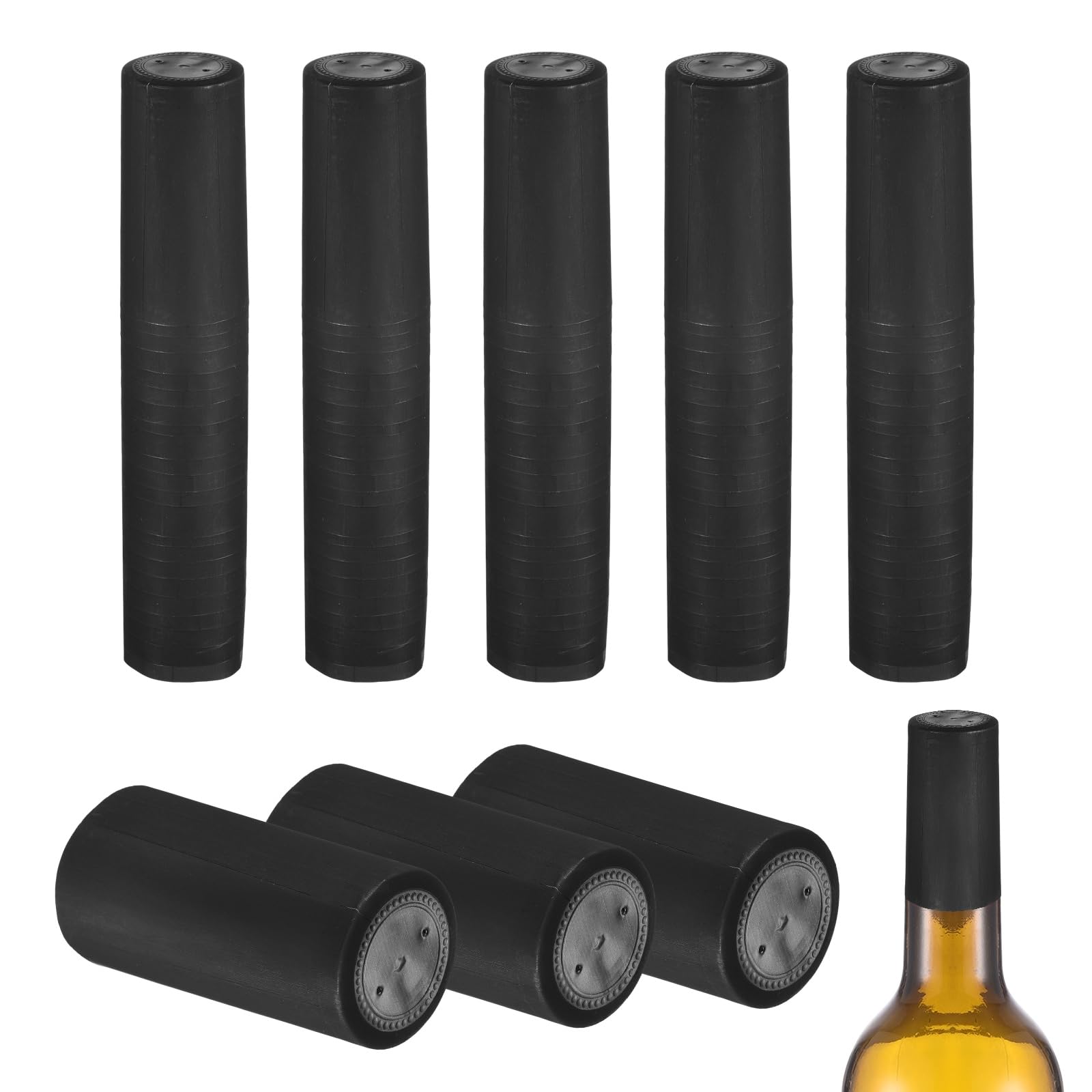 sourcing map 150Pcs PVC Heat Shrink Capsules, 30mm x 60mm Wine Bottle Capsules Shrink Wrap Sleeves Bottle Corks Caps for Wine Making Cellars and Home Kitchen, Black/Black