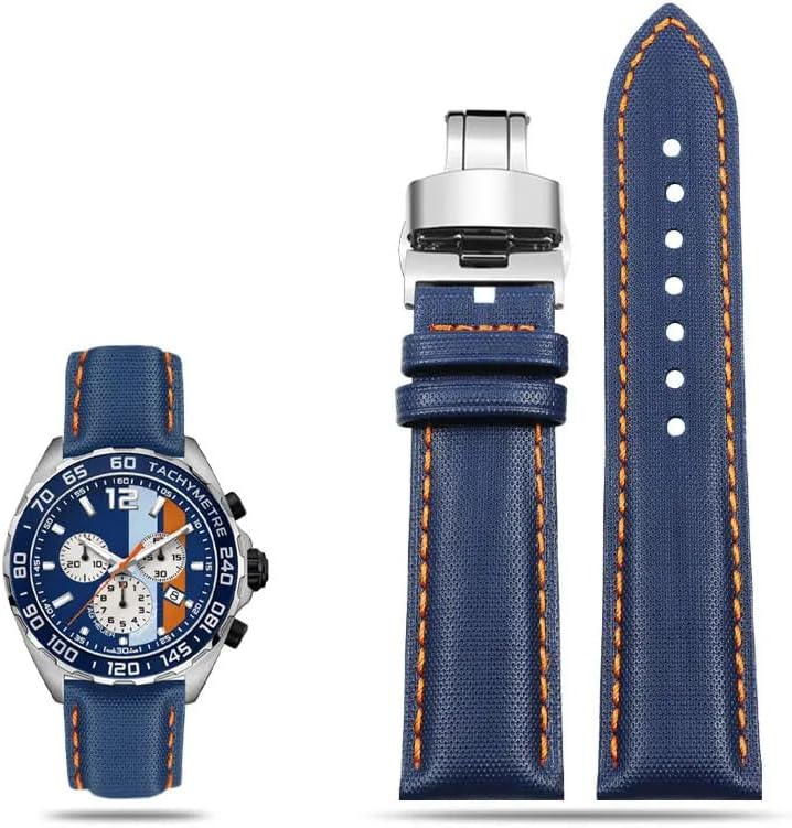 London Craftwork Canvas Strap fit Tag Heuer MONACO CARRERA FORMULA 1 Watch 22mm Butterfly Clasp