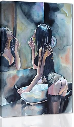 Miniatura 13 de Arte de pared de labios rojos, póster moderno y sexy impreso en lienzo decorativo moderno giclée, arte de mujer fumando, imagen de cigarro,