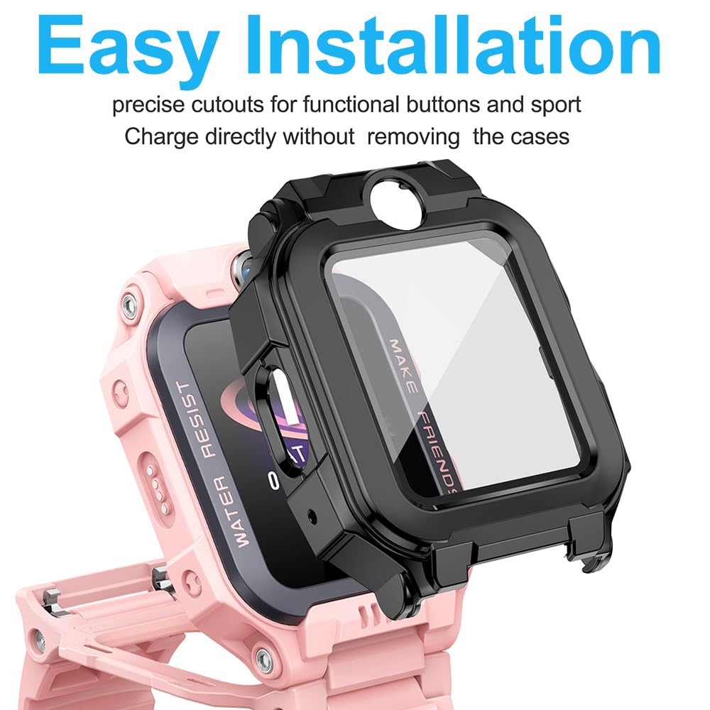 [2 sztuki] 2 czarne z folią ochronną na ekran ze szkła hartowanego do imoo Watch Phone Z7, twardość 9H PC, zderzak, cienka obudowa pełna ochrona