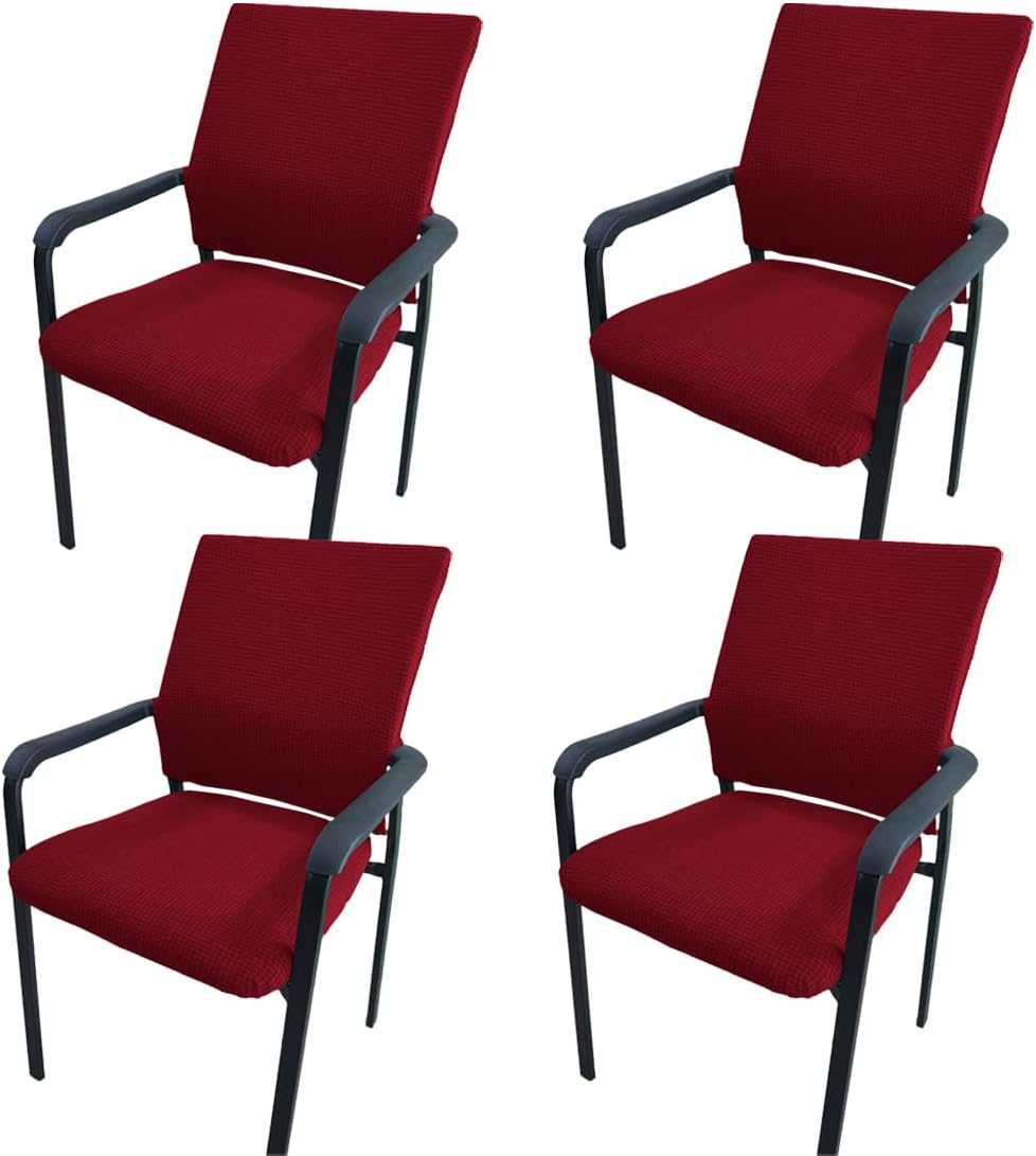 Office Guest Chair Cover Split Protective Reception Armchair Slipcover Stretchable Chair Slipcover Covers with Arms for Office Reception School Church Guest L Set of 4 Black