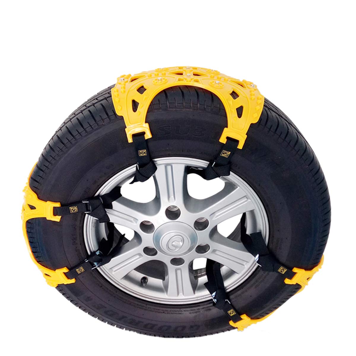 Jeremywell 6 PCS Tire Security Universal Snow Chains for Two Tires- Quality Strong Durable All Season Anti-Skid Car, SUV, and Pick Up Patterned Tire Chains for Emergencies and Road Trip