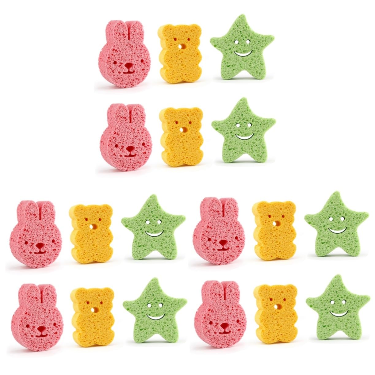 Healeved 18pezzi Spugne Da Bagno Per Forma Di Animali Scrubbers Di Luffa Naturale Morbidi e Sicuri Facilmente Lavabili e Assorbenti Stella Orso e Coniglio
