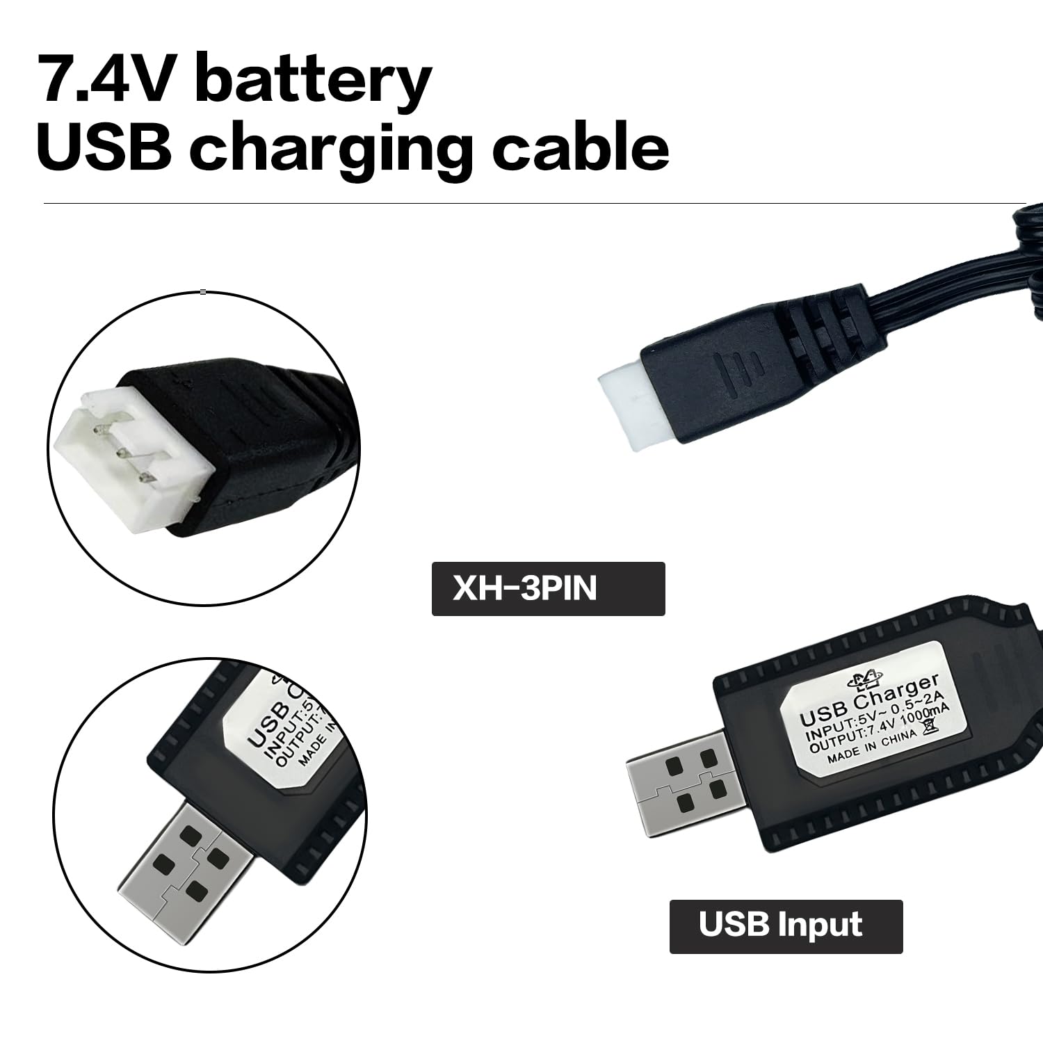 3 stuks RC oplader 3,7 V met USB-kabel en SM-2P-stekker voor NiCd/NiMH/LiPo-accu's - compatibel met RC Auto, FPV-drone, quadcopter en ander op afstand bestuurd speelgoed