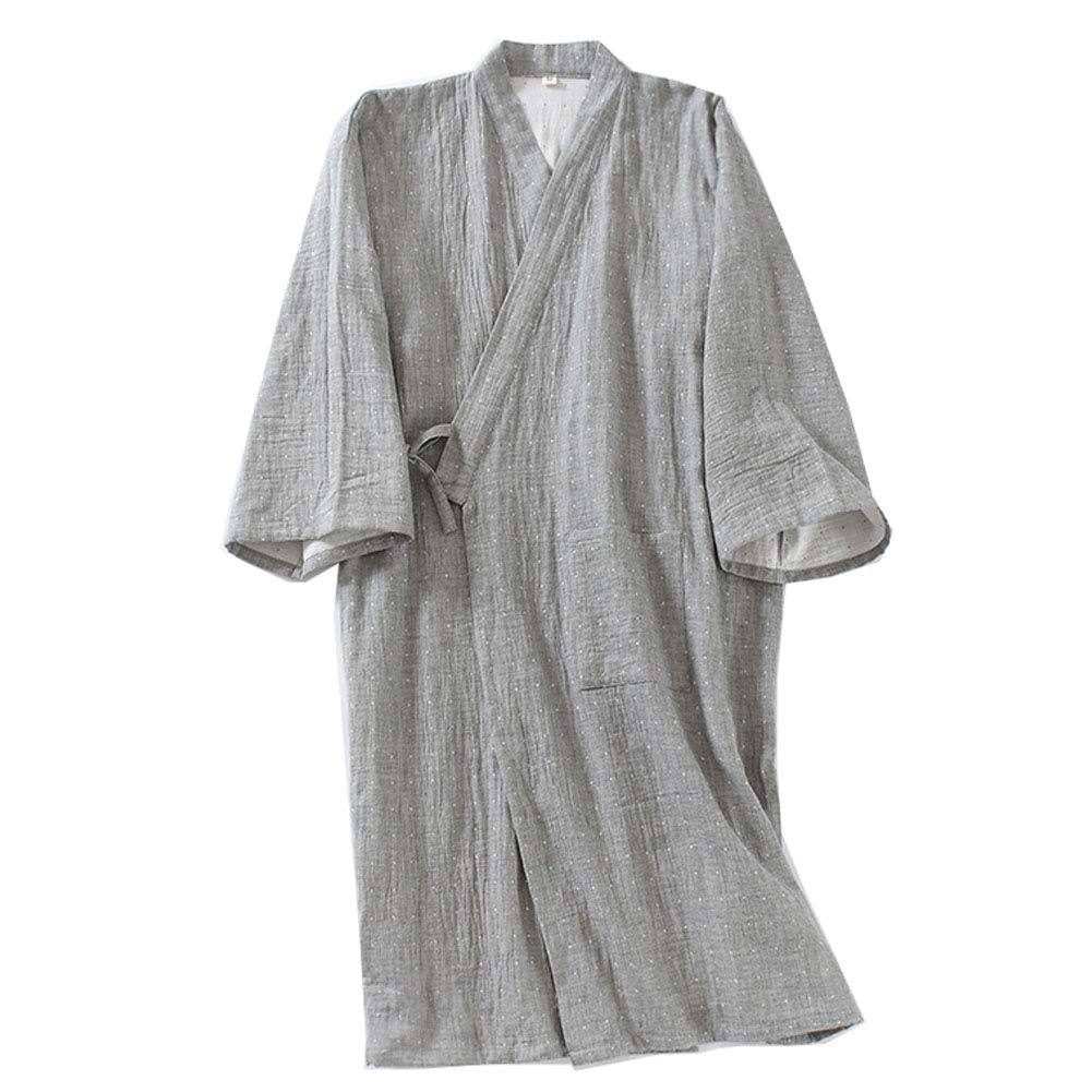 Men's Japanese Kimono Double Gauze Cotton Robe Plus Size Zen Clothing Taoist Clothing (Size XL, B4)