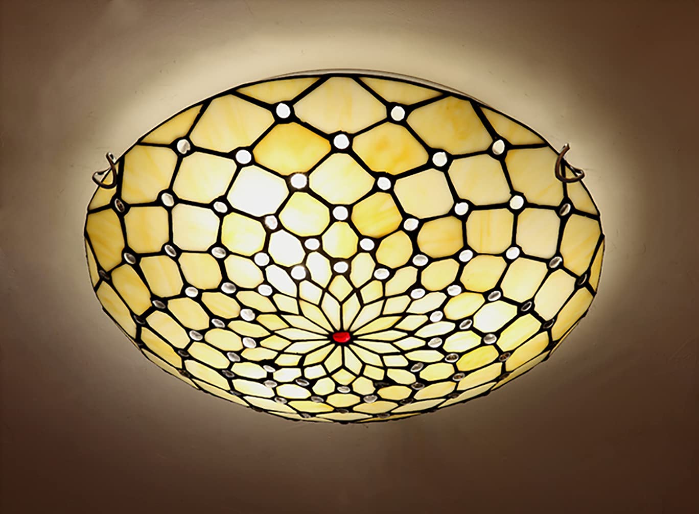 HPTHLY Flush Mount Ceiling Light Tiffany Stained Glass Ceiling Light Fixture Mediterranean Chandelier Beige Art Glass Led Ceiling Lamp With Bead For Corridor Bedroom L(A-19.5)