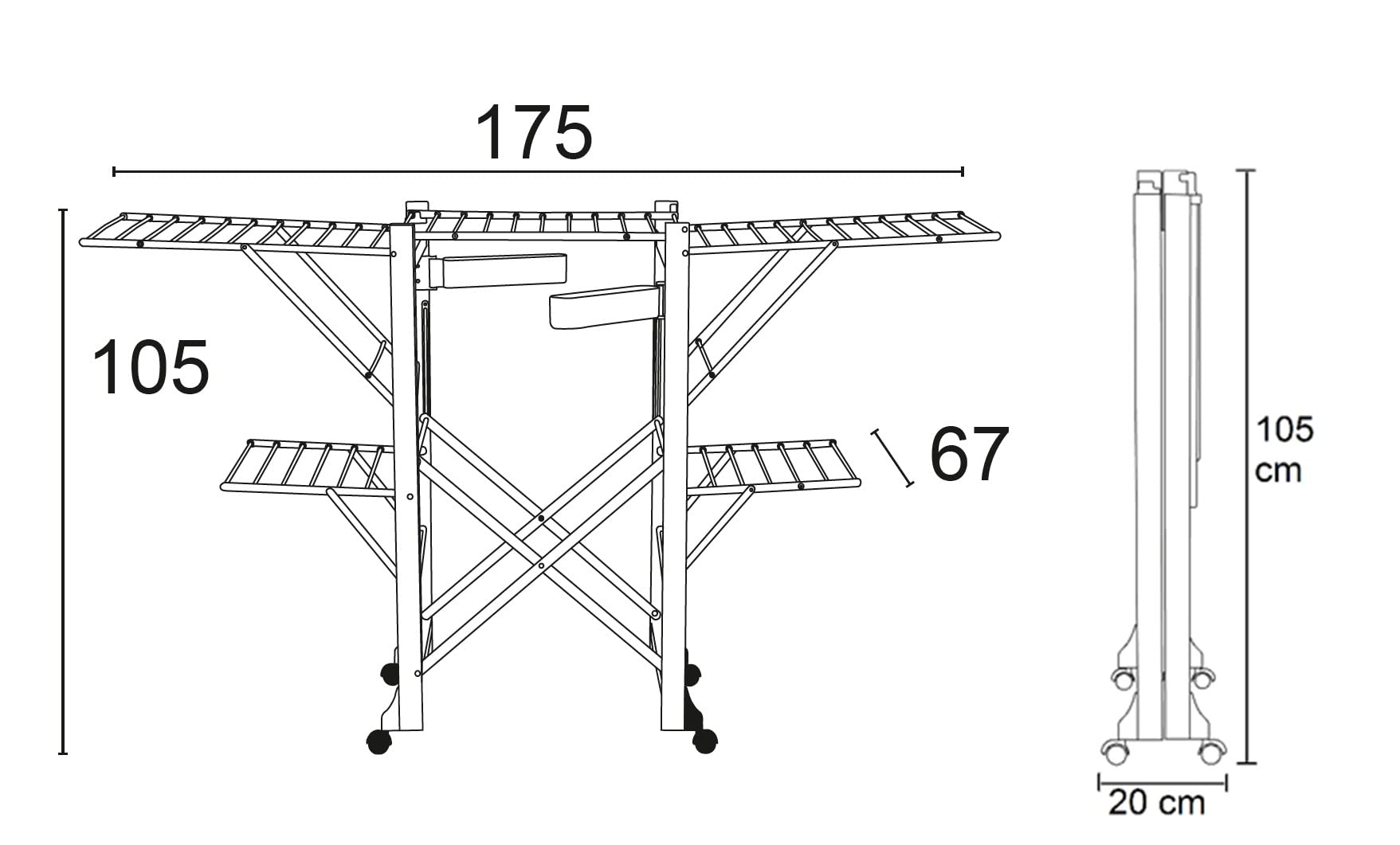 Arredamenti Italia 600 GABBIANO Etendoir Extensible Pliable Hêtre Massif Blanc Laqué 175 x 105 x 67 cm