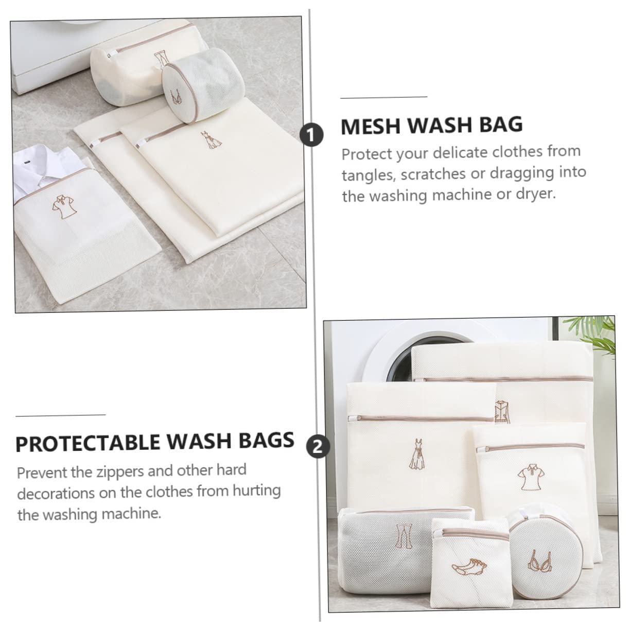 Bolsa de Lavado de Malla de Poliéster Beige Cierre, Juego de 6 Piezas para Proteger Ropa Interior y Evitar Enredos y Daños Lavadora