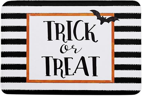 Miniatura 4 de Tapete de Halloween para puerta de entrada interior, con diseño de murciélagos negros y blancos, tapete antideslizante y absorbente para puerta