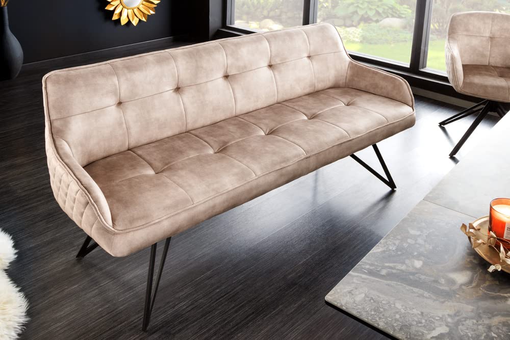 riess-ambiente.de Design Bank Euphoria 156cm Greige Samt im Retrostil mit Ziersteppung