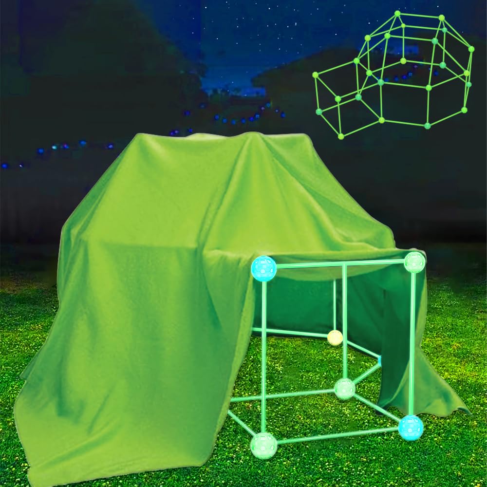 Fort Building Kit For Kids,Glow in the Dark 130 Pcs Upgraded Den Building Kit,Creative Fort Toys For 5 6 7 8 9 10 Year Old Boys & Girls,STEM Building DIY Kit Play Tent House Indoor Outdoor