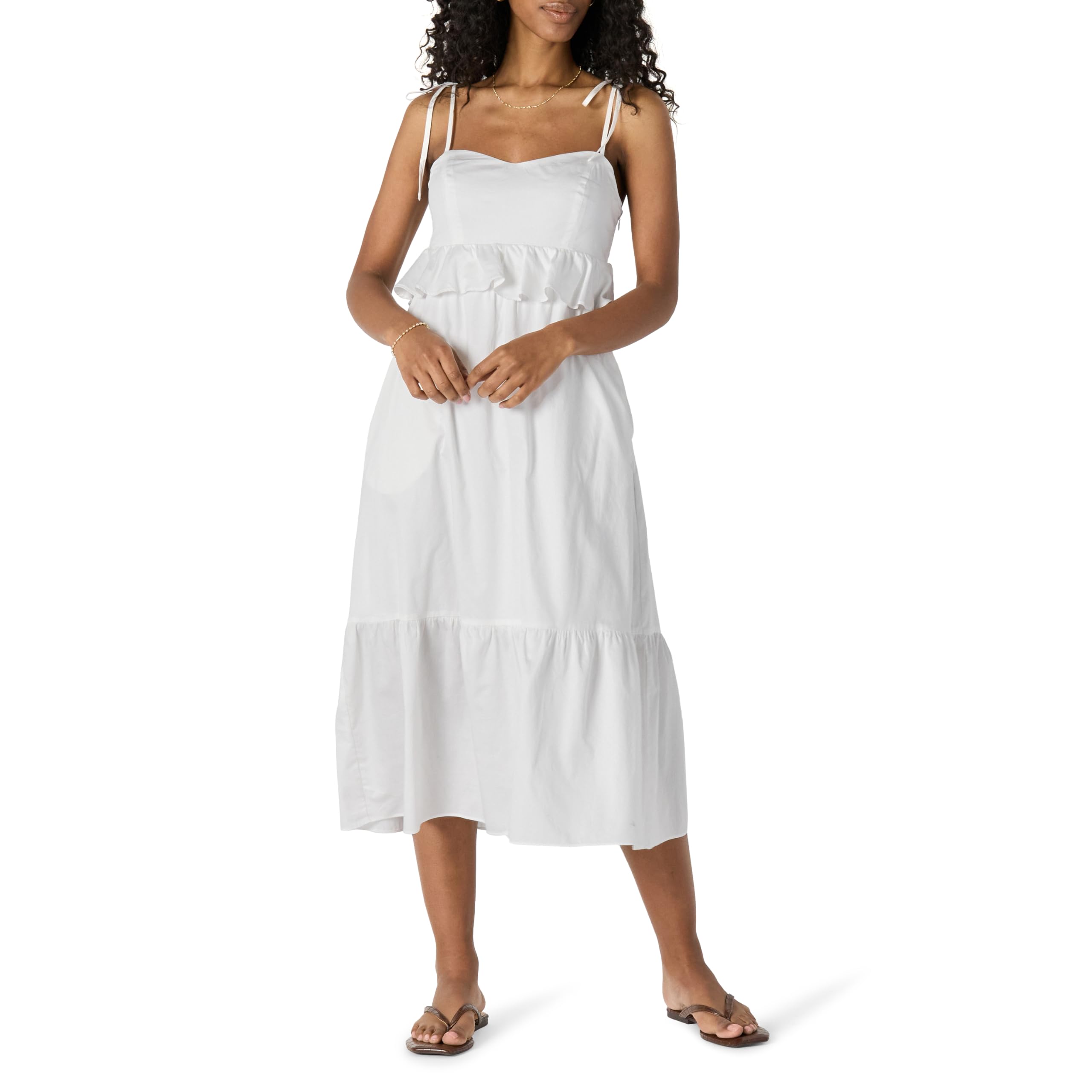 Amazon Essentials Women's Regular-Fit Empire Waist Midi Ruffle Dress, White, XX-Large