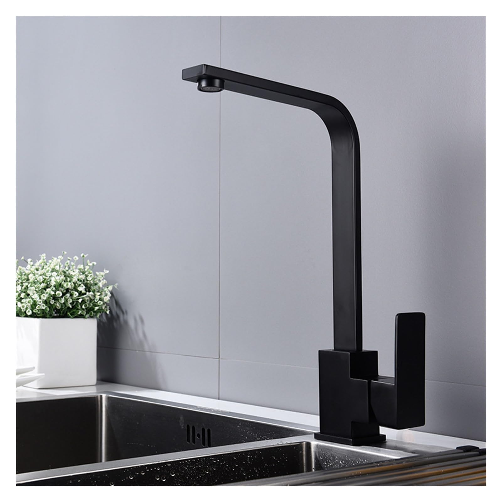 Jvddi Nero Square Kitchen Faucet 360 Degree Rotating Stainless Steel Sink Tap Swivel Spout Cold Hot Mixer(Nero)