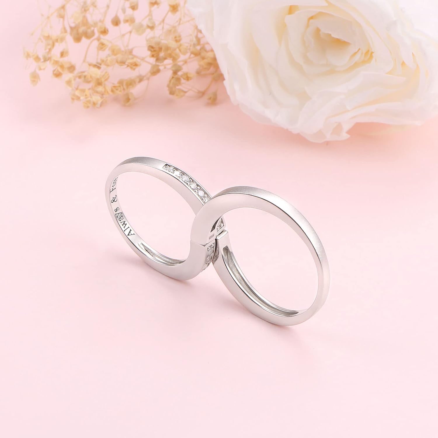 Yearace Couple Rings, 925 Sterling Silver Promise Ring for Couples Romantic Love Couples Jewelry Gifts, Adjustable Engagement Wedding Ring for Him and Her