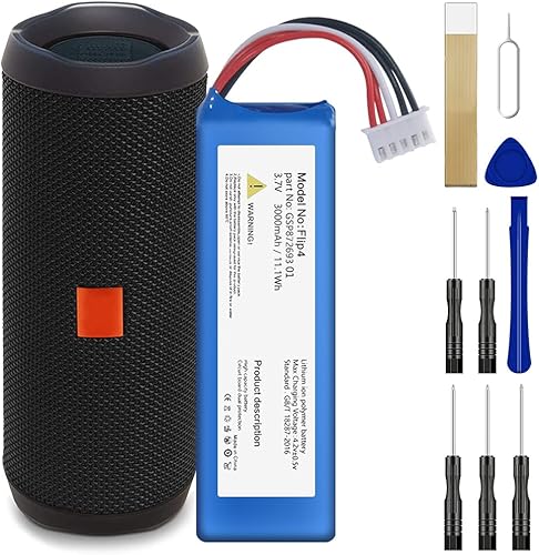 WUHAO Batería de repuesto GSP872693 01 (Flip4) para JBL FLIP 4 Batería de altavoz Bluetooth portátil con cinta adhesiva Kit de reparación