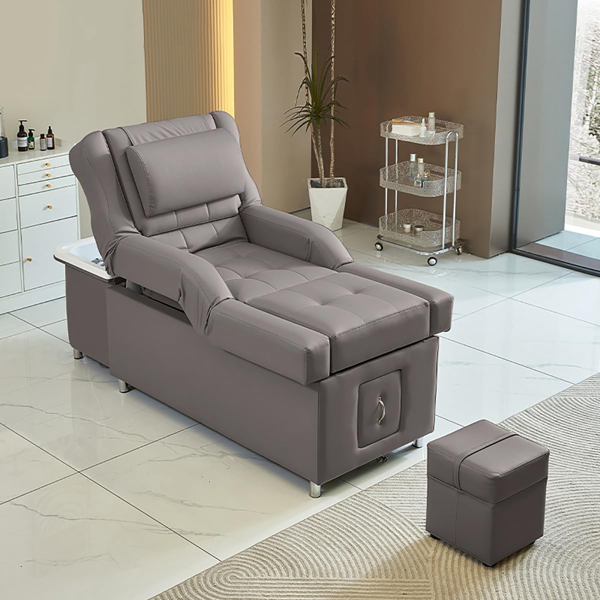Salon elektryczny łóżko do mycia włosów, salon głowa spa mycie włosów łóżko elektryczne oparcie podnośnik pedicure szampon krzesło, szare