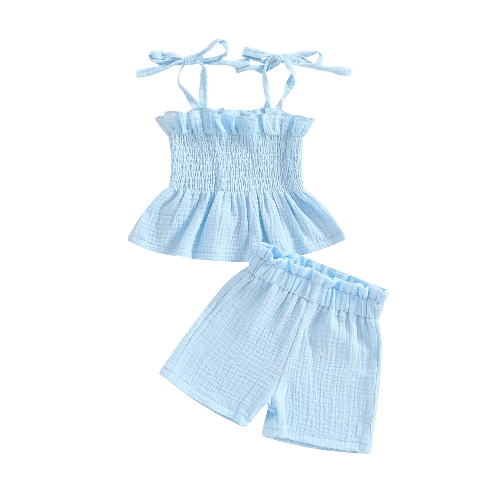VISGOGO Infant Baby Toddler Girls Summer Clothes Solid Color Sleeveless Camisole Linen Short Set Baby Summer Outfits