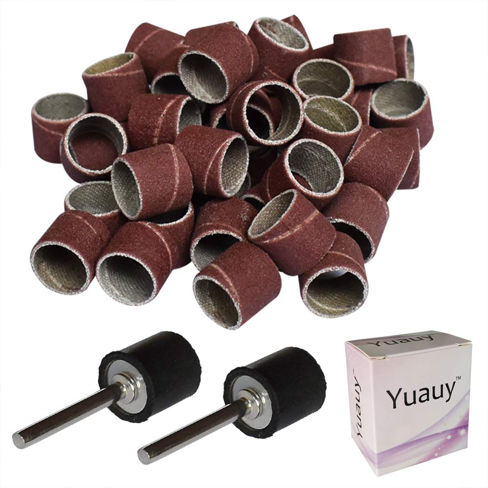 Yuauy 60 pcs 1/2" Dia Sand Band Sanding Drum 80 Grits 1/2" Height Sander Sleeves Band + 2 Rubber Mandrels for Rotary Tool