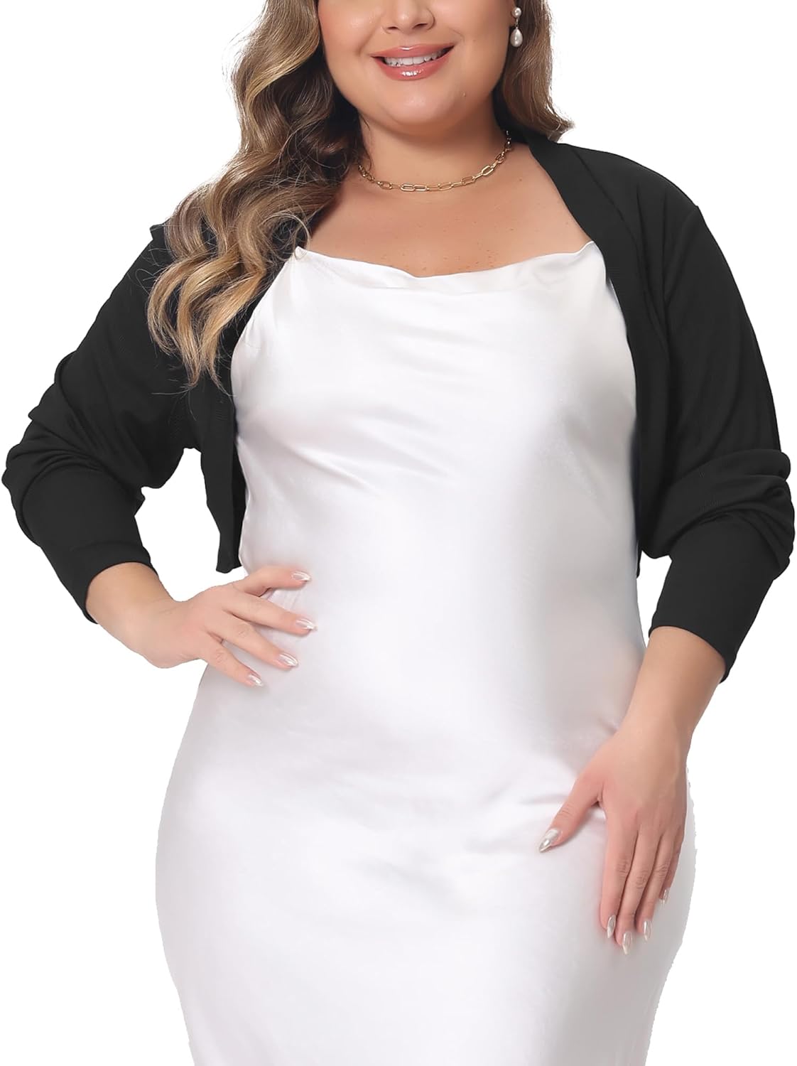 Agnes Orinda Plus Size Cropped Cardigans for Women Long Sleeve Open Front Bolero Shrugs Tops - Image 2