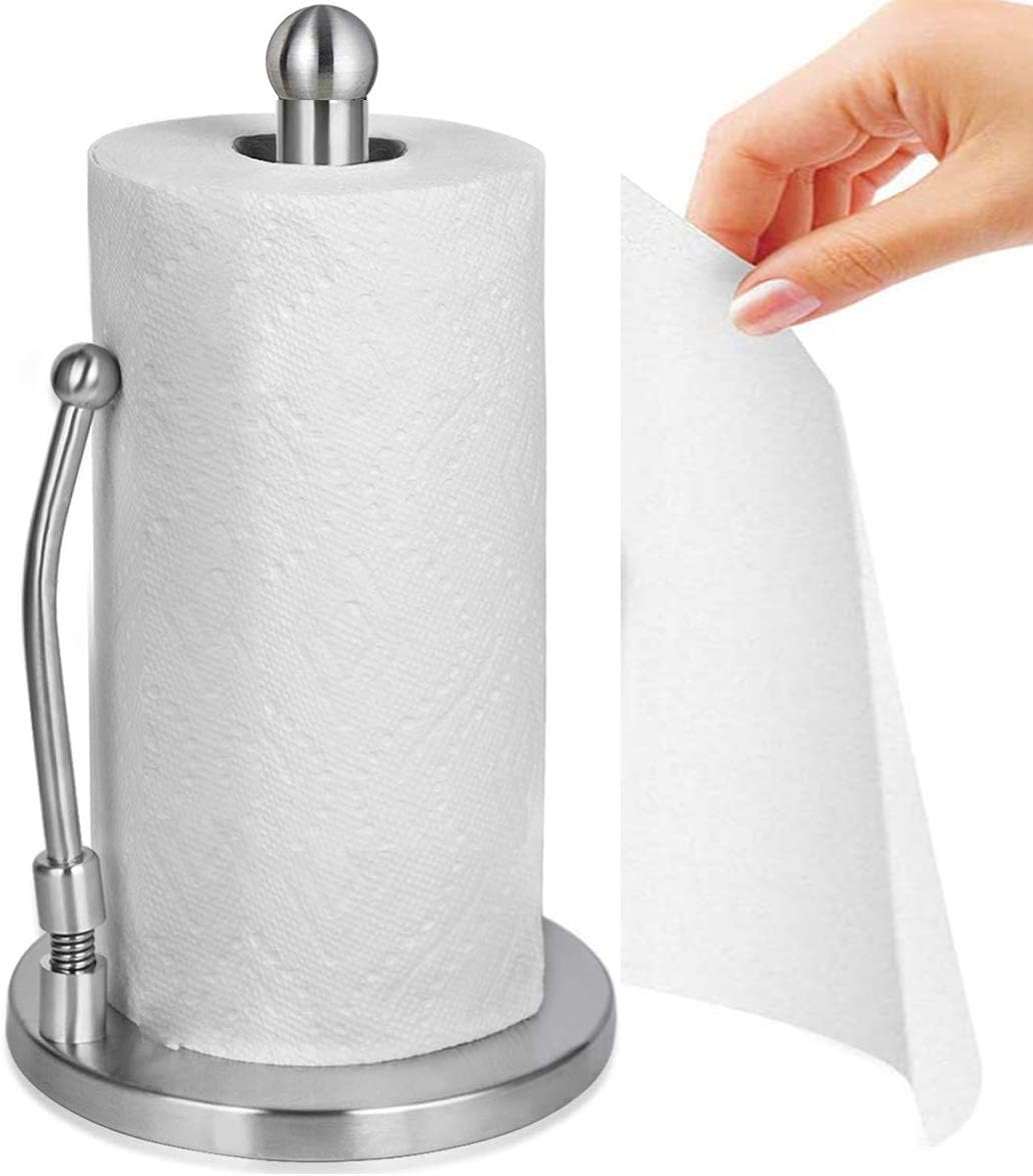 Paper Towel Holder, Food Grade 304 Stainless Steel Standing Paper Towel Organizer Roll Dispenser for Kitchen Countertop Home Dining Table, Bathroom Paper Towel Holder, Silver