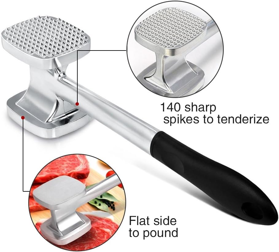 TIMESETL 28cm Heavy Duty Aluminum Meat Tenderizer Hammer Dual Sided 140