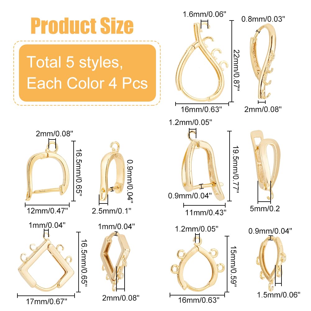 20 pezzi 5 stili in ottone Huggie orecchini a cerchio placcati in oro 24 carati gancio per orecchini a rombo ritorto da donna Huggie orecchini a goccia decorazioni per la produzione