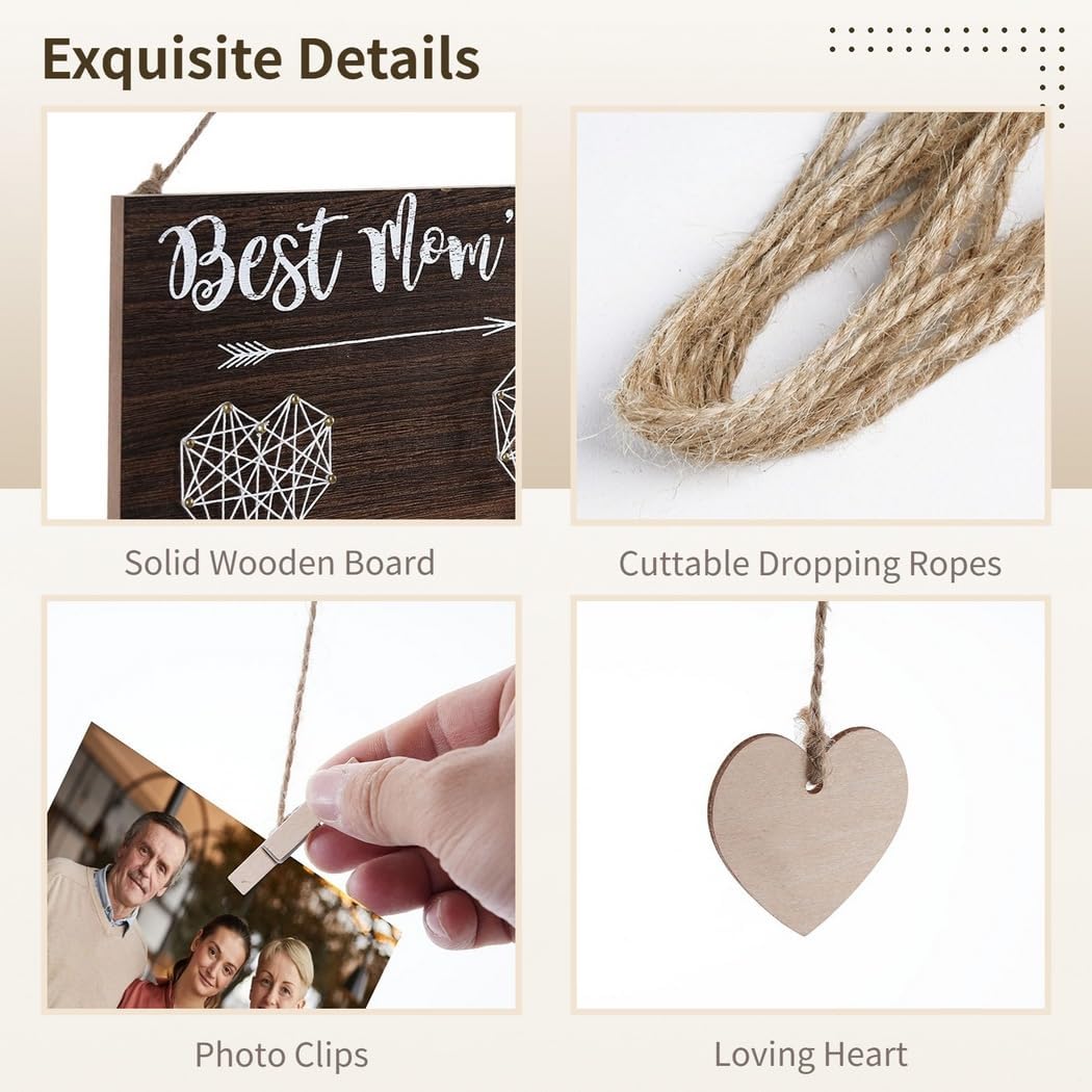20-Clip Wooden Picture Frame, Diy Hanging Photo Display For Home, Best Mom’S Brag Board For Family Photos