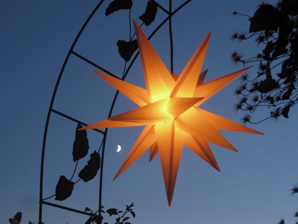Mit LED (auswechselbar!) Außenstern Stern Outdoor gelb/gelborange - beleuchteter Stern ca. 55 cm Weihnachtsstern Leuchtstern Faltstern mit Leuchtmittel LED (StaRt-DUH-E14) [Energieklasse A+]