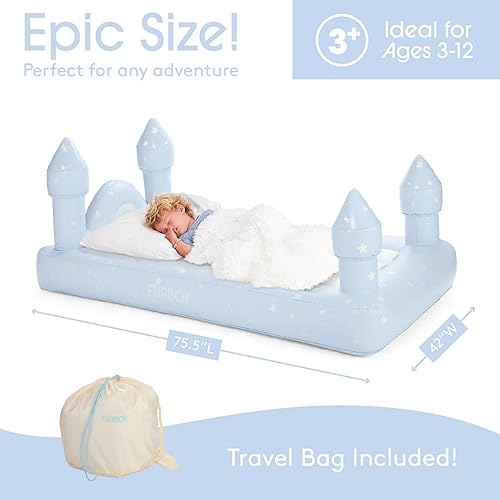Miniatura 7 de FUNBOY Cama y colchón de aire de viaje Blue Castle Sleepover para niños. Perfecto para fiestas de pijamas. Incluye bolsa de transporte, tamaño
