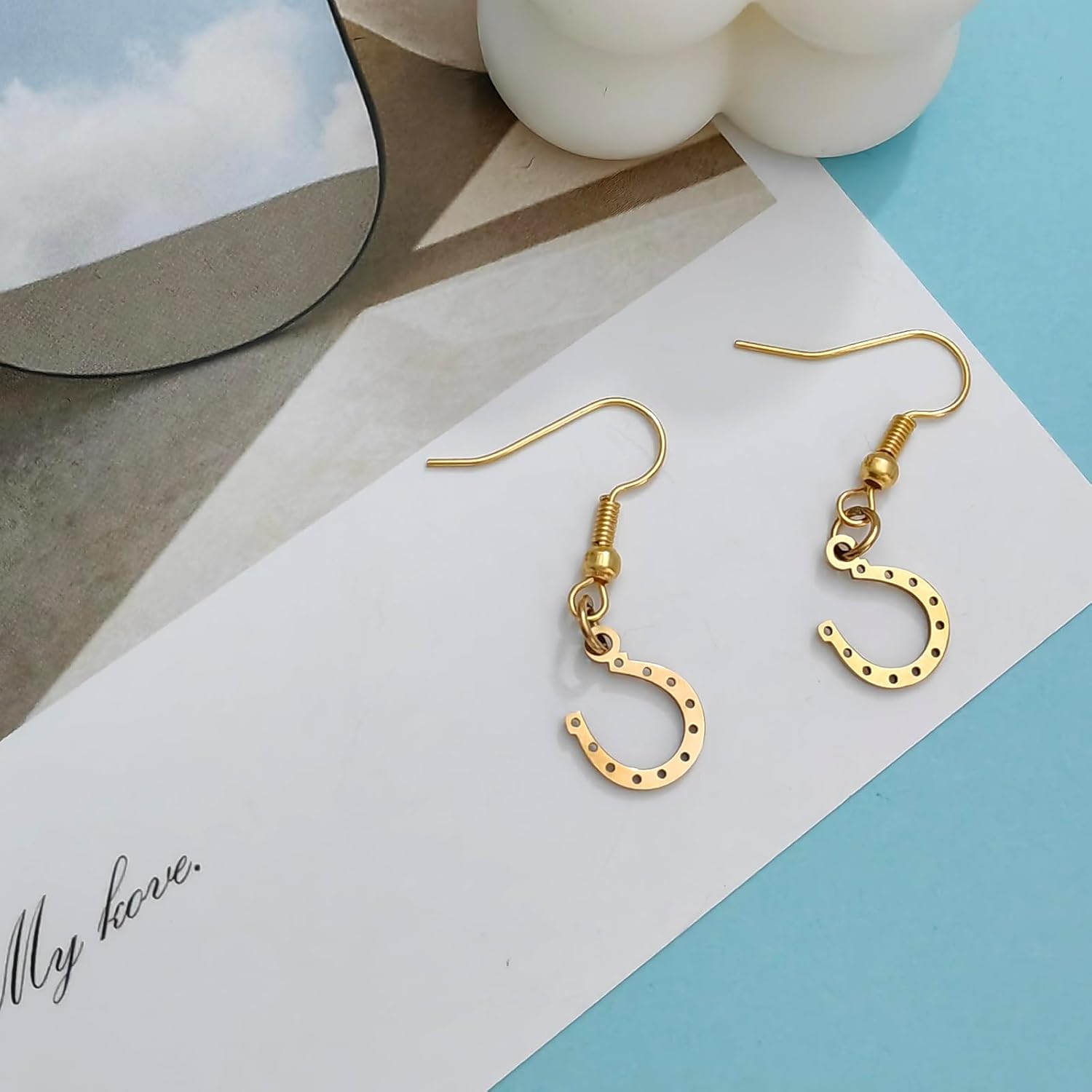 Gold Plated Horseshoe Dangle Earring for Women Western Cowboy Earrings - Image 3